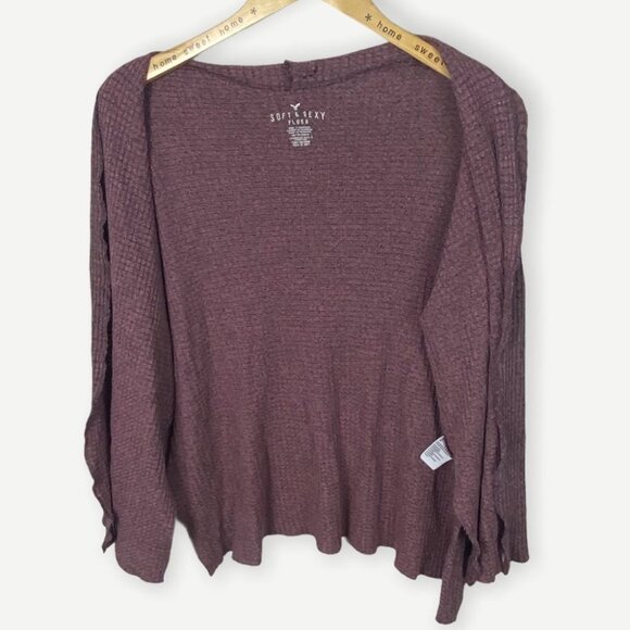 American Eagle Soft Sexy Plush Cardigan Mauve Purple Size XS Waffle Knit Sweater - Picture 5 of 9